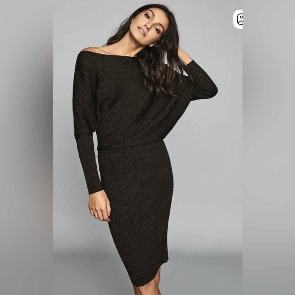 Reiss Black and Gold Sparkle Dress